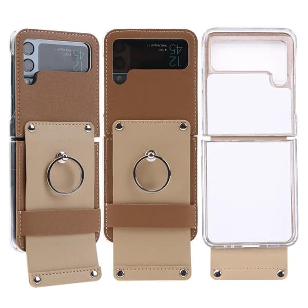Luxury Vintage Vegan Leather Back Cover for Galaxy Z-Flip 4 Stylish and durable brun One-size