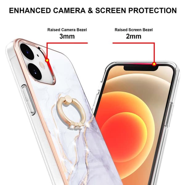 Skal Med Ringhållare Iphone 12 /12 Pro Vit marmor