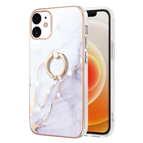 Skal Med Ringhållare Iphone 12 /12 Pro Vit marmor