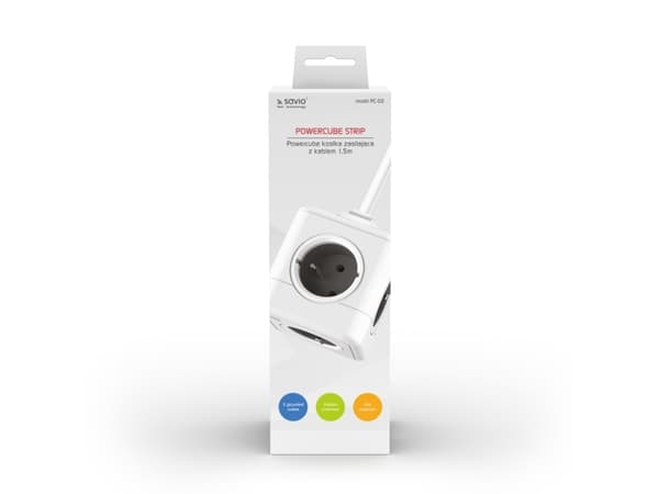 SAVIO PC-02 - Flerkoplingslist - powercube - AC 230 V - 3680 watt - utgangskontakter: 5 (5 x power 2-pole) - 1.5 m kabel - hvit
