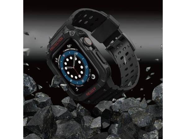 Hurtel Protect Strap Band med veske for klokke 7/6/5/4/3/2/SE (41/40/38mm) urkasse pansret klokkedeksel svart