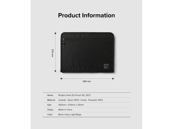Ringke Smart Zip Pouch universaali kannettavan tietokoneen kotelo tabletti (jopa 13'') jalusta laukku järjestäjä beige