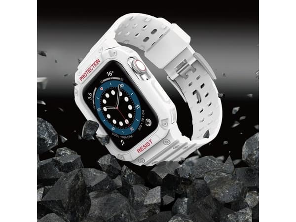 Hurtel Suojaa hihna Band tapauksessa Watch 7 / 6 / 5 / 4 / 3 / 2 / SE (45 / 44 / 42mm) tapauksessa panssaroitu katsella kansi valkoinen