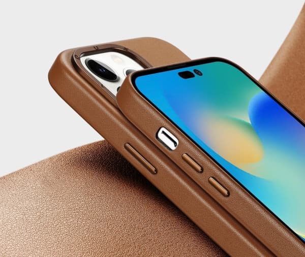 Dux Ducis Dux Ducis Dux Ducis Grit nahkakotelo iPhone 14 Pro Max tyylikäs tekonahkainen suojus (yhteensopiva MagSafe) ruskea