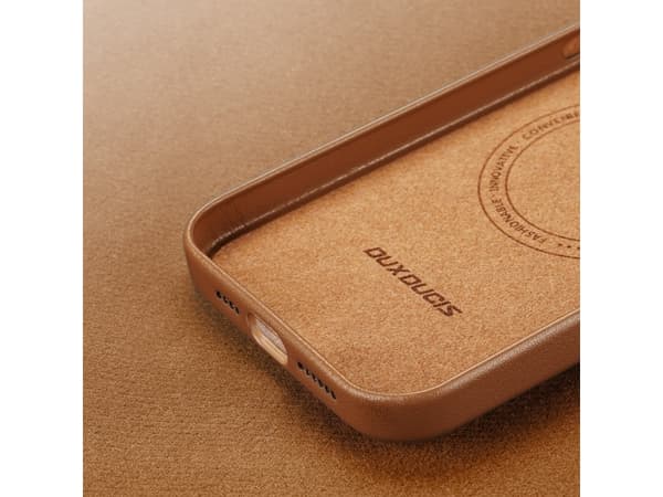 Dux Ducis Dux Ducis Grit Lærveske til iPhone 14 Max Elegant kunstskinndeksel (MagSafe-kompatibel) Brun