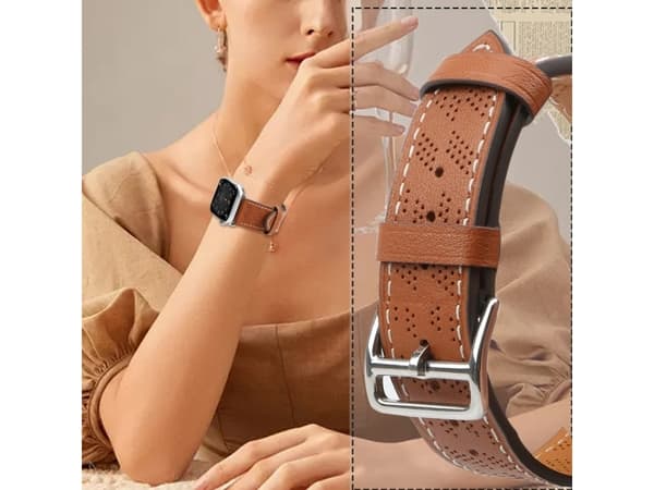 Hurtel Strap Lærreim Apple Watch SE, 8, 7, 6, 5, 4, 3, 2, 1 (41, 40, 38 mm) armbånd brun