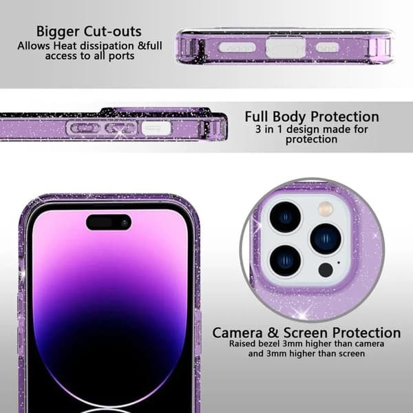 iPhone 14 Pro Max Mobilskal Glitter Powder - Transparent Lila