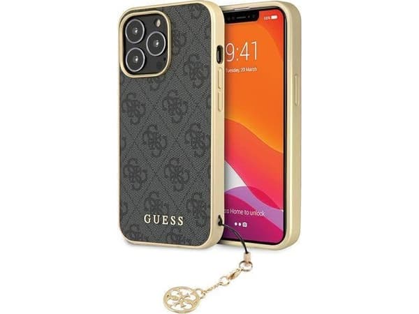 Apple iPhone 14 Pro Max Guess dėklas 4G Charms Collection (GUHCP14XGF4GGR) pilkos spalvos