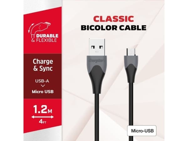 Energizer USB Cable Energizer Classic - USB-A to Micro USB Connection Cable 1.2m (Black)