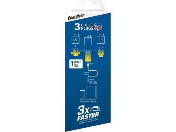 Energizer Ultimate - Multiplug EU / UK / US GaN 20W PD vegglader (valnøtt)