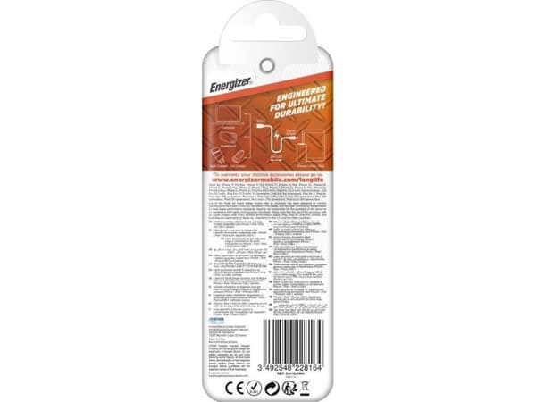 Energizer HardCase - USB-C till Lightning anslutningskabel MFi certifierad 2m (Vit)