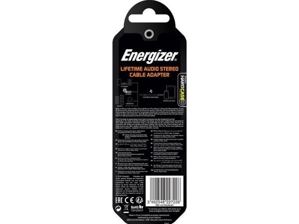 Energizer HardCase - Lyn til 3,5 mm jack-lydadapter MFi 11 cm ROW-sertifisert (hvit)