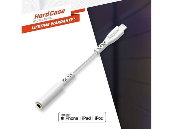Energizer HardCase - Lyn til 3,5 mm jack-lydadapter MFi 11 cm ROW-sertifisert (hvit)