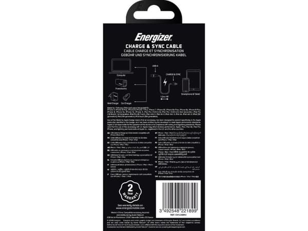 Energizer Classic - USB-A til Lightning-tilkoblingskabel MFi-sertifisert 1,2 m (svart)