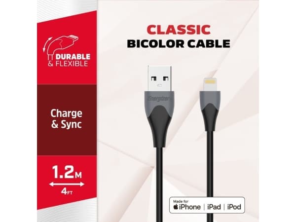Energizer Classic - USB-A til Lightning-tilkoblingskabel MFi-sertifisert 1,2 m (svart)