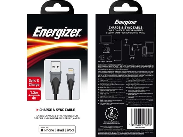 Energizer Classic - USB-A til Lightning-tilkoblingskabel MFi-sertifisert 1,2 m (svart)