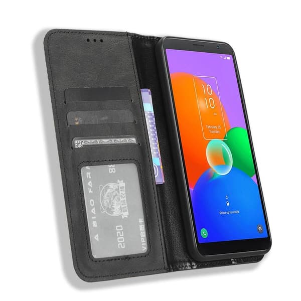 Wallet Stand Flip Telefontaske til TCL 403 - Sort