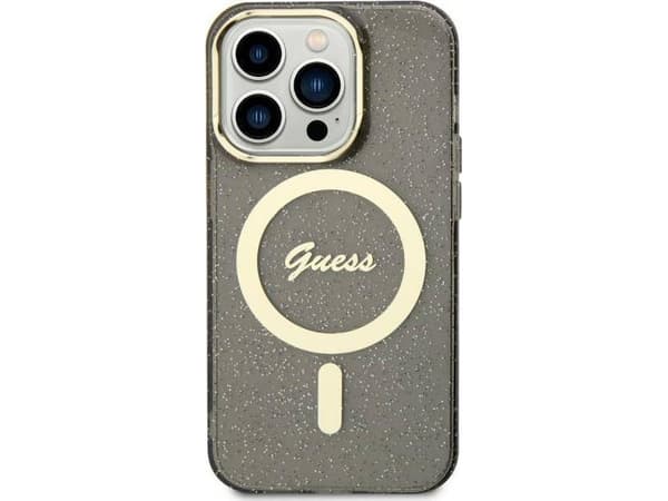 Guess-deksel til iPhone 11 GUHMN61HCMCGK Svart hardt deksel Glitter Gold MagSafe