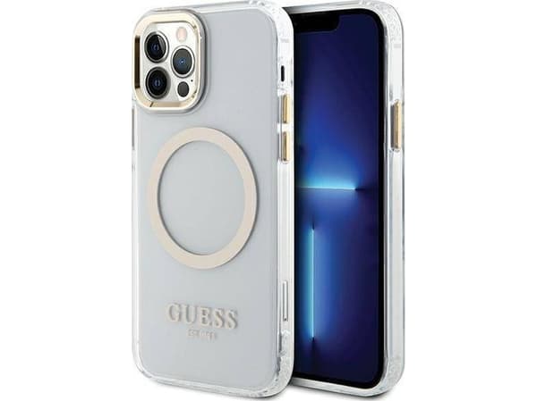 Apple iPhone 12 / 12 Pro Guess Dėklas Metal Outline Magsafe (GUHMP12MHTRMD) aukso spalvos