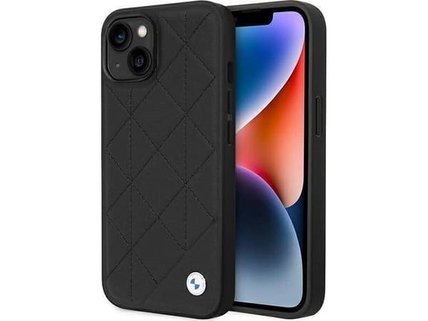 BMW telefono dėklas iPhone 14 6,1 BMHCP14S22RQDK juodas hard telefono dėklas Leather Quilted