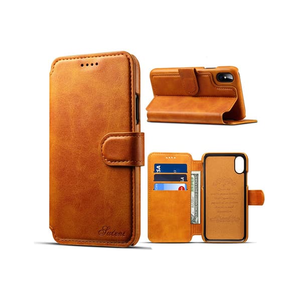 Stilrent Fodral med Plånbok - iPhone X/XS (PU-Läder) Ljusbrun