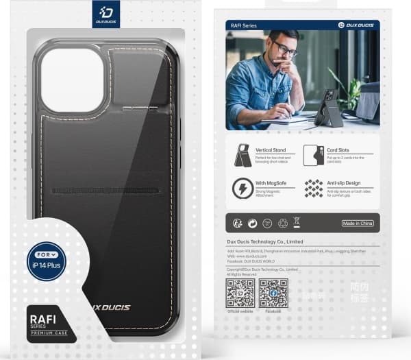 Lommebokveske 3 i 1 med stativ iPhone 14 Plus MagSafe RFID Blocker Dux Ducis Rafi Mag - Svart