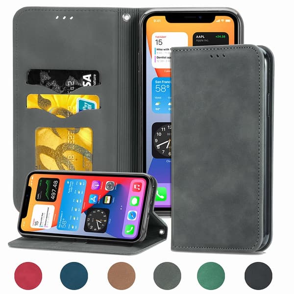 iPhone 12 - Plånboksfodral (FLOVEME) Grå