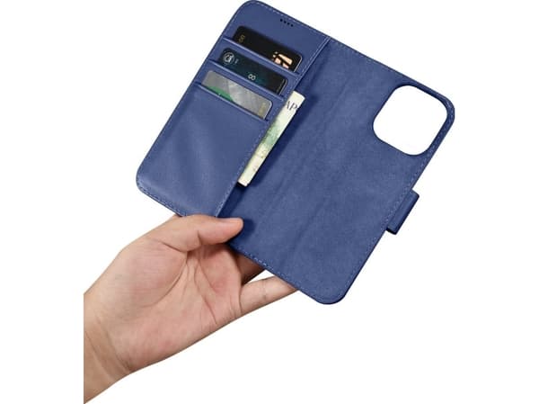 iCarer Lompakko Case 2in1 iPhone 14 Pro Max nahkakotelo Anti-RFID läppä sininen (WMI14220728-BU)