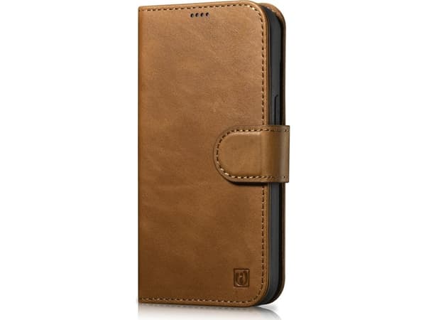 iCarer Oil Wax Lommebokveske 2-i-1 iPhone 14 Pro-deksel Lær Flip Cover Anti-RFID Brun (WMI14220722-TN)