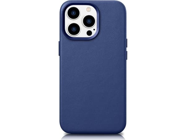 iCarer Case Skinndeksel naturlig skinnveske til iPhone 14 Pro Max blå (WMI14220708-BU) (kompatibel med MagSafe)