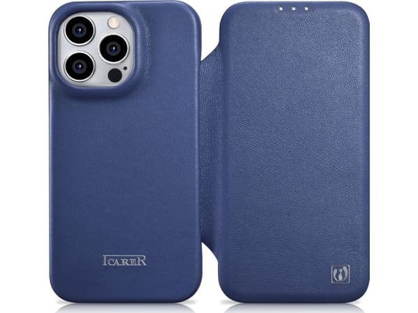 iCarer CE Premium Leather Folio Case iPhone 14 Pro Max Leather Case with Flip Magnetic MagSafe Blue (WMI14220716-BU)