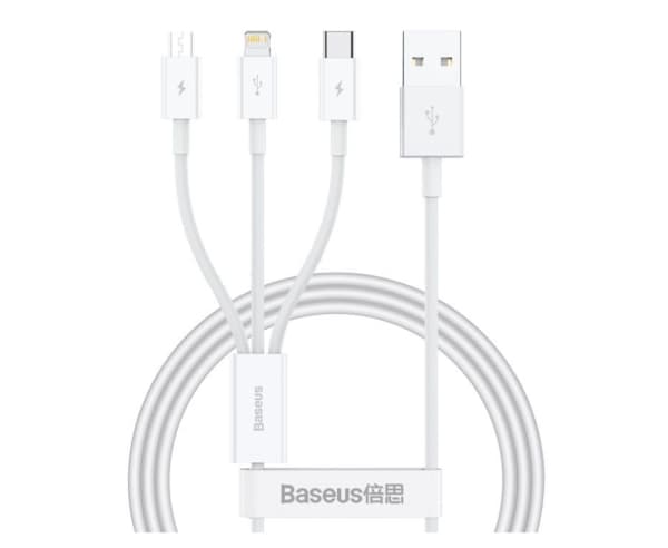 Baseus SUP0003529, 1 m, USB A, USB C/Micro USB-A/Lightning, USB 3.2 Gen 1 (3.1 Gen 1), Vit