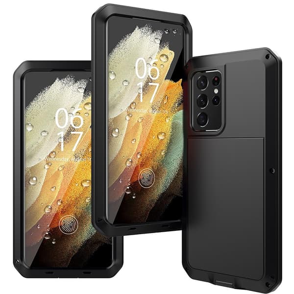 Samsung Galaxy S21 Ultra- Kraftigt 360-Skyddsfodral i Aluminium Svart Svart