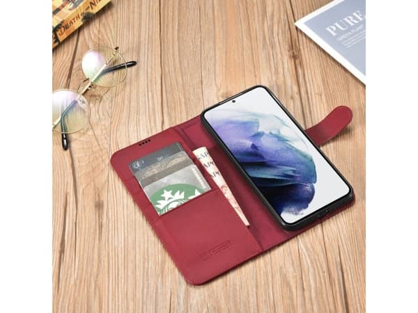 iCarer iCarer Haitang Nahka lompakko kotelo Samsung Galaxy S22+ (S22 Plus) lompakko tapauksessa kansi punainen (AKSM05RD)