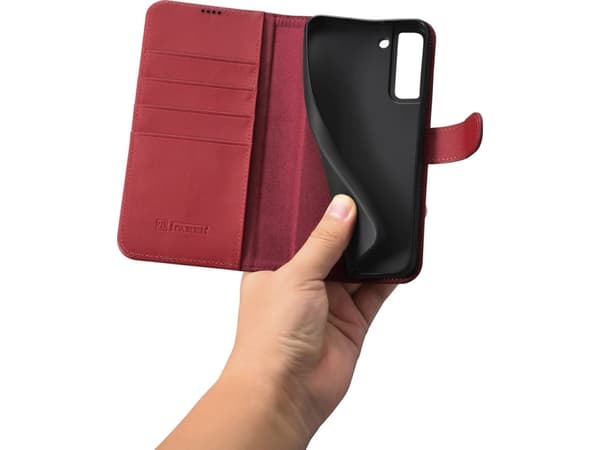 iCarer iCarer Haitang Nahka lompakko kotelo Samsung Galaxy S22+ (S22 Plus) lompakko tapauksessa kansi punainen (AKSM05RD)