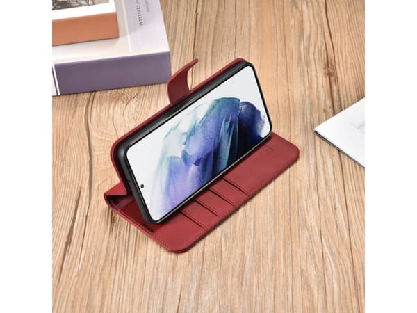 iCarer iCarer Haitang Nahka lompakko kotelo Samsung Galaxy S22+ (S22 Plus) lompakko tapauksessa kansi punainen (AKSM05RD)