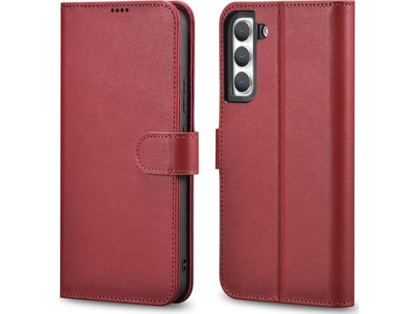 iCarer iCarer Haitang Nahka lompakko kotelo Samsung Galaxy S22+ (S22 Plus) lompakko tapauksessa kansi punainen (AKSM05RD)