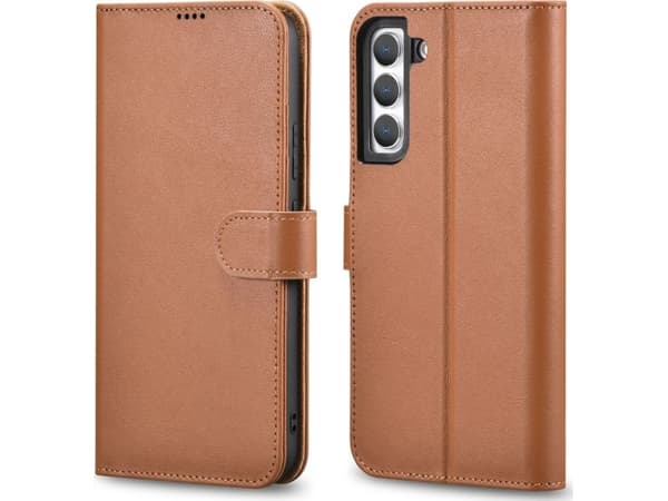 iCarer iCarer iCarer Haitang Nahka lompakko kotelo Samsung Galaxy S22+ (S22 Plus) lompakko kotelo kansi ruskea (AKSM05BN)