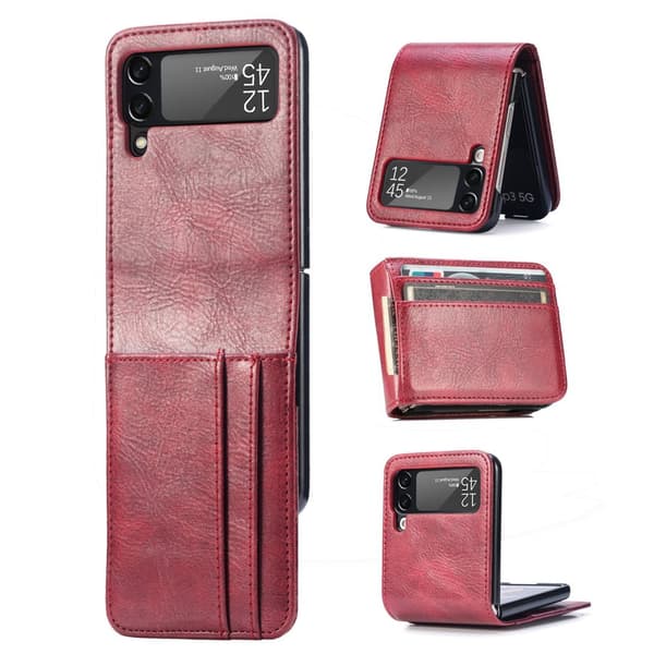 Samsung Galaxy Z Flip 3 - Elegant Skal med Kortfack Röd