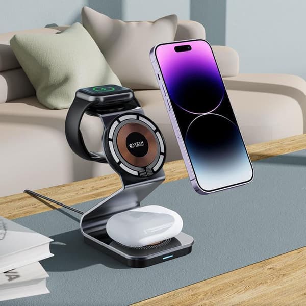 Tech-Protect 3-in-1 Trådlös laddare iPhone, Apple Watch, AirPods - Svart