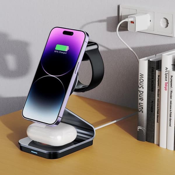 Tech-Protect 3-in-1 Trådlös laddare iPhone, Apple Watch, AirPods - Svart