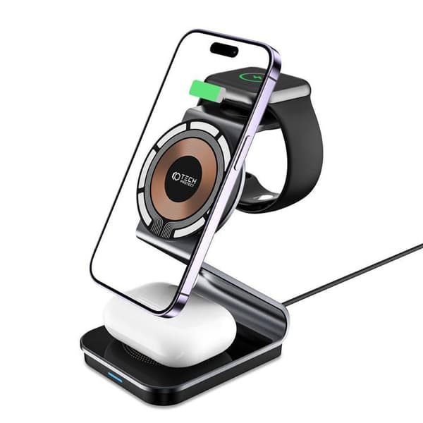 Tech-Protect 3-in-1 Trådlös laddare iPhone, Apple Watch, AirPods - Svart