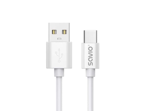 Savio USB cable 2 m USB 2.0 USB A - USB C White CL-168, 3 m, USB C, USB A, USB 2.0, 0,48 Gbit/s, Hvit