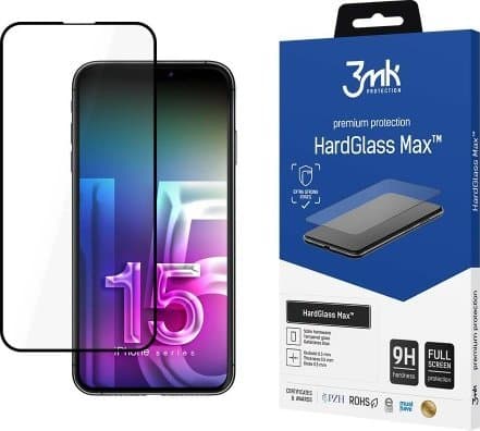 3MK HardGlass Max iPhone 15 Pro 6.1" czarny/black, Fullscreen Glass