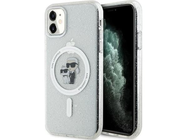 Karl Lagerfeld KLHMN61HGKCNOT tapauksessa iPhone 11 / Xr - läpinäkyvä kova kotelo Karl &amp; amp; Choupette Glitter MagSafe