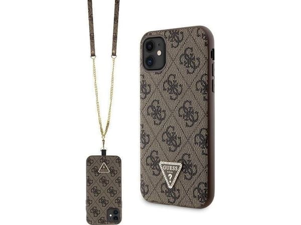 Guess GUHCN61P4TDSCPW kotelo iPhone 11 / Xr - ruskea cross body 4G metalli logo