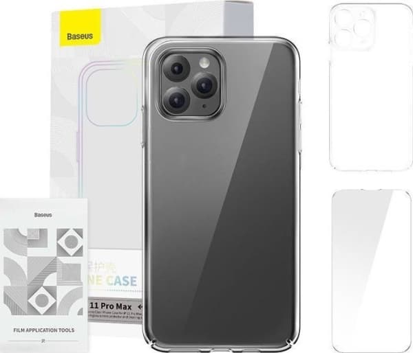 Baseus Crystal Series Clear case for iPhone 11 pro max (transparent) + tempered glass +cleaning kit