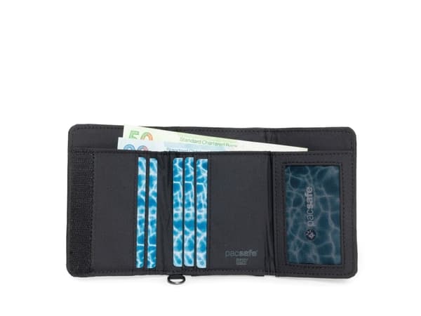 Pacsafe 11005100, plånbok, svart, återvunnen polyester, monokrom, kardborreknäppning, dragkedja, 50 g