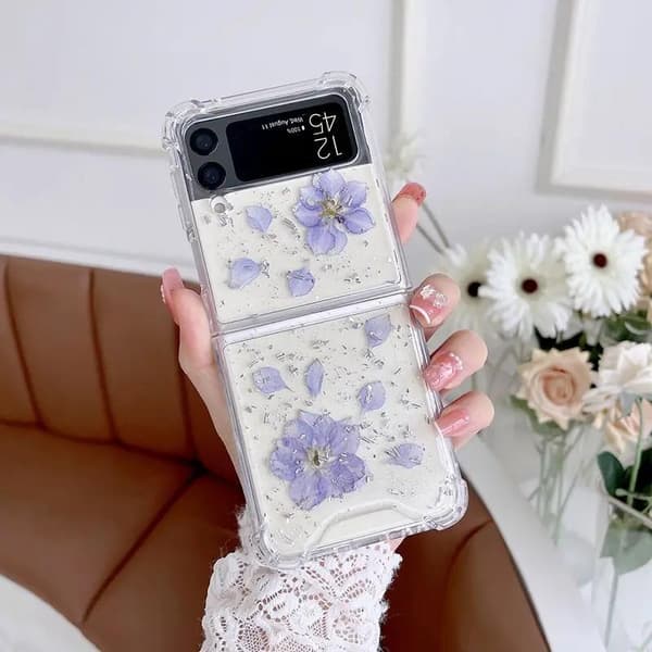 Samsung Galaxy Z FLIP 3 - transparent shell with dried flowers and glitter