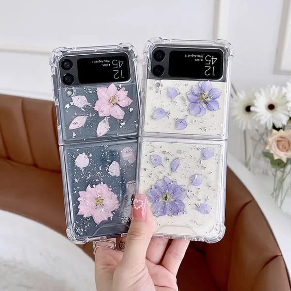 Samsung Galaxy Z FLIP 3 - transparent shell with dried flowers and glitter